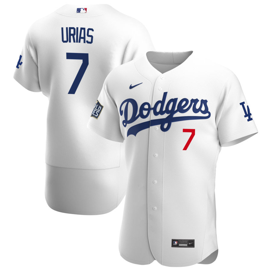 Los Angeles Dodgers #7 Julio Urias Men Nike White Home 2020 World Series Champions Authentic Player MLB Jersey